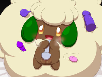 blush bodily_fluids chibi dildo female genital_fluids genitals kemono masturbation plant sex_toy solo vaginal_fluids vibrator vulva young minami_(artist) nintendo pokemon elemental_creature flora_fauna generation_5_pokemon pokemon_(species) whimsicott hi_res