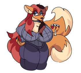 2_tails big_breasts big_butt breasts butt chest_tuft clothing female huge_breasts huge_butt looking_at_viewer mature_female multi_tail solo sweater tail topwear tuft nova_prowler canid canine fox mammal hi_res