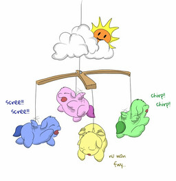 abuse ambiguous_gender baby_talk blue_body blue_fur blue_tail cloud color_coded_text dialogue eyes_closed featureless_crotch featureless_feet featureless_legs feet feral fur green_body green_fur green_tail group motion_lines neonate open_mouth pink_body pink_fur pink_tail simple_background sun sun_with_face suspension tail text toy white_background wings yellow_body yellow_fur young young_ambiguous young_feral carpdime fluffy_pony fluffy_pony_(species) mammal digital_media_(artwork) english_text intralingual_translation shaded