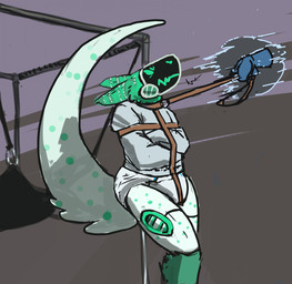 ambiguous_gender angry anthro brown_collar brown_leash clean_diaper clothed clothing collar diaper diaper_fetish disembodied_hand duo ears_back forced fur green_body green_fur leash leash_pull leashed_collar machine markings pivoted_ears protogen_visor restrained restrained_arms restraints sex_swing simple_background spots spotted_body spotted_fur spotted_markings spotted_tail standing straitjacket straps tail tail_markings wearing_diaper white_diaper caramelbunz minty_winters_(pampergen) protogen hi_res