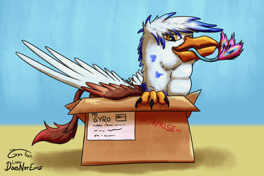 almost_fully_inside avian_feet beak blue_body blue_markings brown_body duo feathered_crest feathered_wings feathers feral feral_pred feral_prey head_crest larger_pred male male_pred male_prey markings neck_bulge oral_vore partially_inside paws pink_body quadruped size_difference tail tail_tuft tuft vore white_body wings yellow_eyes doesnotexist gyrotech friendship_is_magic hasbro my_little_pony mythology gilda_(mlp) gyro_feather avian bird galliform gryphon mythological_avian mythological_creature peafowl phasianid 3:2 digital_media_(artwork) hi_res