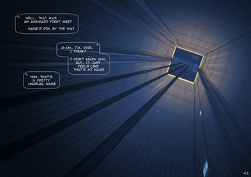 dialogue elevator elevator_shaft motion_lines name_drop not_furry orange_glow orange_light orange_lighting question question_mark text zero_pictured rednroge comic english_text hi_res