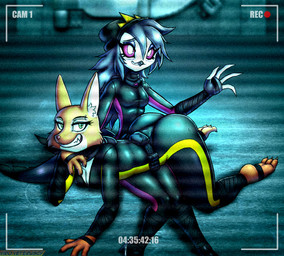 anthro beak breasts camera_view clothed clothing duo eyebrow_piercing facial_piercing female fur hair headgear headwear multicolored_body multicolored_fur non-mammal_breasts piercing stirrup_footwear text two_tone_body two_tone_fur viroveteruscy dreamworks hellaverse helluva_boss the_bad_guys diane_foxington octavia_(helluva_boss) avian canid canine fox mammal owl_demon 2023 absurd_res crossover digital_media_(artwork) english_text hi_res