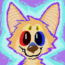 4_eyes abstract_background ambiguous_gender anthro brown_nose fur heterochromia looking_at_viewer multi_eye orange_body orange_fur smile solo demensa canid canine mammal 1:1 2020 bust_portrait digital_media_(artwork) icon pixel_(artwork) portrait