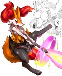 anthro ball beam big_breasts black_body breasts duo eyes_closed featureless_breasts female fire foreskin fur genitals huge_breasts humanoid_genitalia humanoid_penis inner_ear_fluff male male_focus multicolored_body multicolored_fur open_mouth penis solo_focus spread_legs spreading stick thick_thighs tuft white_body white_fur wide_hips yellow_body yellow_fur shiroepsilon nintendo pokemon braixen canid canine delphox generation_6_pokemon mammal pokemon_(species) 2020 hi_res