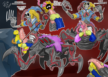 animal_genitalia blush bow_tie duo genitals machine male male/male penis scratch_mark scratching smile spiked_penis spikes spikes_(anatomy) text throbbing throbbing_penis vein jester_of_the_night mob_entertainment poppy_playtime protagonist_(poppy_playtime) prototype_(poppy_playtime) the_doctor_(poppy_playtime) arthropod arthropod_taur humanoid taur absurd_res english_text hi_res