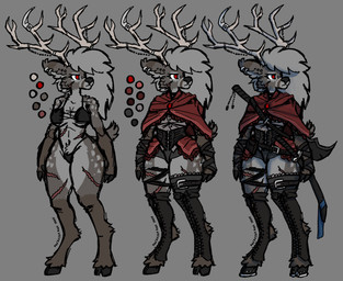 anthro antler_jewelry brown_body brown_fur clothing corset female fur hooves lingerie melee_weapon red_clothing red_eyes solo sword sword_on_back topwear weapon weapon_on_back purpe11e dungeons_and_dragons hasbro wizards_of_the_coast deer mammal hi_res