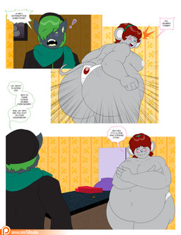 anthro appliance areola belly big_belly big_breasts big_butt black_body black_clothing black_fur black_jacket black_topwear blush bowl breasts butt clothed clothed_anthro clothed_male clothing container covering covering_breasts covering_self dialogue duo embarrassed embarrassing_nudity eyewear female fridge fully_clothed fully_clothed_anthro fully_clothed_male fur glasses green_hair green_scarf grey_areola grey_body grey_fur greybluestudios hair huge_belly huge_butt jacket kitchen kitchen_appliance looking_at_another looking_at_partner looking_back looking_back_at_another looking_back_at_partner male navel obese obese_anthro obese_female overweight overweight_anthro overweight_female panties partially_clothed_anthro partially_clothed_female pink_eyes red_hair scarf speech_bubble surprised text topwear turning_around underwear walk-in wearing_glasses white_clothing white_panties white_underwear dablueguy graybluestudios lazei penny_provolone tommy_mallix domestic_cat felid feline felis mammal mouse murid murine rodent 2019 absurd_res comic english_text hi_res