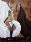 abstract_art anthro beverage butt coffee container cup eyewear female fluffy fluffy_tail food fur glasses grey_body grey_fur hair huge_hair long_hair rear_view solo tail white_body white_fur white_hair mearu oliverfox canid canine fox mammal digital_media_(artwork) digital_painting_(artwork) full-length_portrait portrait