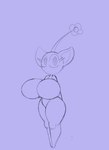 absurd_res big_breasts big_ears black_and_blue blue_monochrome breasts elemental_creature elemental_humanoid eyelashes featureless_feet feet female flora_fauna flower_on_head hi_res huge_breasts humanoid humanoid_pointy_ears line_art line_art_only looking_at_viewer monochrome mouthless nintendo not_furry pikmin pikmin_(species) plant plant_humanoid purple_background simple_background sketch solo thick_thighs wide_hips yellow_pikmin yummercummer