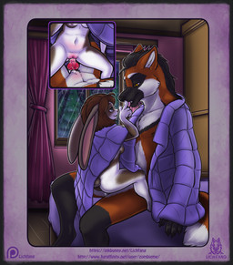 animal_genitalia animal_penis anthro anthro_on_anthro anthro_penetrated anthro_penetrating anthro_penetrating_anthro bed bedding black_nose blanket blue_eyes bodily_fluids boop breasts brown_body brown_hair canine_genitalia canine_penis cheek_tuft claws close-up countershade_face countershade_torso countershading cum cum_in_vagina cum_inside cum_on_penis dark_hair digitigrade dipstick_tail duo evergreen_tree eye_contact eyebrows facial_markings facial_tuft female female_penetrated finger_fetish finger_lick finger_play fingers from_front_position furniture genital_fluids genitals hair head_markings inner_ear_fluff inside interspecies knot larger_male leaking_cum licking long_ears looking_at_another male male/female male_penetrating male_penetrating_female mane markings mask_(marking) mastery_position multicolored_body navel nipples nude on_bed open_mouth penetration penile penile_penetration penis penis_in_vagina pine_tree pink_nose plant raining red_body sex short_hair side_boob sitting size_difference small_breasts smaller_female smile tail tail_markings teeth text tongue tongue_out tree tuft two_tone_body vaginal vaginal_penetration vulva white_body window yellow_eyes lichfang canid canine lagomorph leporid mammal maned_wolf rabbit 2017 hi_res url