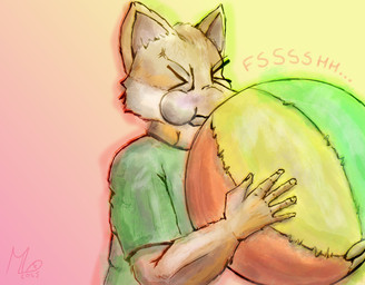 ambiguous_gender anthro ball beach_ball blowing clothed clothing eyes_closed fur gradient_background green_clothing holding_ball holding_beach_ball holding_object inflatable inflating male multicolored_body multicolored_fur onomatopoeia orange_body orange_fur pool_toy puffed_cheeks simple_background solo sound_effects straining text topwear two_tone_body two_tone_fur maxwell_longtail canid canine canis fox mammal absurd_res digital_media_(artwork) hi_res