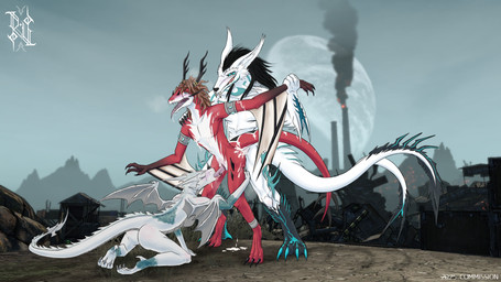 4_eyes ahegao anthro athletic athletic_anthro athletic_male biceps bisexual black_hair blue_eyes bodily_fluids branch butt chimney claws clothing cum cum_drip cum_in_mouth cum_inside cum_on_butt cum_on_face cum_on_ground cum_on_leg cum_on_muzzle day digitigrade_footwear dripping factory fangs fellatio female footwear furgonomic_footwear furgonomics genital_fluids group group_sex hair junkyard leg_grab long_ears long_hair looking_at_another looking_at_partner looking_pleasured male male/female male/male male_penetrated male_penetrating male_penetrating_male markings membrane_(anatomy) membranous_wings moon multi_eye muscular muscular_male muscular_thighs oral outside penetration penile pose red_body scales sex silver_body simple_background skinny_anthro skinny_male smile spikes spikes_(anatomy) sucking tail teeth thigh_grab thorns threesome tongue tongue_out trio vein white_body wings nuree_art 2k_games borderlands european_mythology mythology felisal_(nuree_art) hynvale_navayaghale_(hynvale) reevah_(nuree_art) canid canine canis dragon hybrid mammal mythological_creature mythological_scalie scalie western_dragon wolf wyvern 16:9 hi_res widescreen