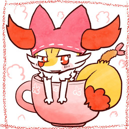 ambiguous_anthro ambiguous_gender anthro biped blush blush_stickers container dipstick_tail food front_view furgonomic_hat furgonomic_headwear furgonomics in_container in_cup looking_at_viewer markings micro object_in_tail open_mouth open_smile shrimp_(food) simple_background smile snout solo steam tail tail_markings annyui0611 nintendo pokemon braixen canid generation_6_pokemon mammal pokemon_(species) 1:1 2023 digital_drawing_(artwork) digital_media_(artwork) hi_res japanese_description translated_description