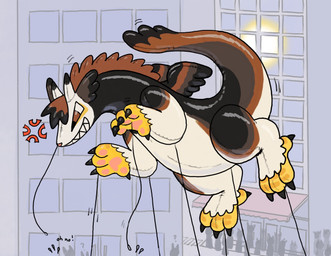 ambiguous_gender black_body black_claws black_tail_tip bodily_fluids brown_tail building city claws cross-popping_vein crowd dipstick_tail feathers feral floating fur group inflatable latex markings outside pawpads pink_pawpads question_mark scutes solo_focus sweat sweatdrop tail tail_markings text white_body window yellow_scutes birdpaw_(artist) mythology fursona_(birdpaw) animate_inanimate dragon feathered_dragon feathered_scalie furred_dragon furred_scalie living_inflatable mythological_creature mythological_scalie scalie 2025 digital_drawing_(artwork) digital_media_(artwork) hi_res
