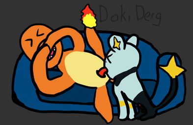 animal_genitalia anthro anthro_on_feral bestiality duo feral furniture genital_slit genitals looking_pleasured male male/male oral oral_only penis sofa sucking_tip dokiderg nintendo pokemon charmander generation_1_pokemon generation_4_pokemon pokemon_(species) shinx hi_res