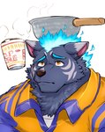 anthro blue_fire colored_fire convenient_power cooking cooking_pot cooking_with_body fire flaming_hair flaming_mane food humor instant_noodles male noodles pseudo_hair pseudo_mane ramen aidemcc cup_noodles lifewonders live_a_hero nissin furlong_(live_a_hero) hyena mammal hi_res