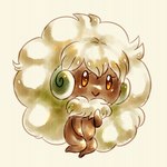 2_horns ambiguous_gender big_hair brown_body brown_eyes closed_smile eyelashes fluffy green_horn hair horn mouth_closed plant simple_background smile solo flavia-elric nintendo pokemon elemental_creature flora_fauna generation_5_pokemon humanoid pokemon_(species) whimsicott 1:1 2016 digital_media_(artwork) hi_res