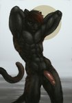 anthro balls bodily_fluids dripping erection flexing genital_fluids genitals male melanistic muscular penis precum precum_drip presenting presenting_penis solo tayen athiesh felid jaguar mammal pantherine hi_res