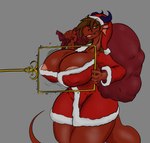 big_breasts breast_growth breasts christmas_clothing clothing female growth hair holidays long_hair red_body red_scales scales teliars643 christmas mythology telia dragon mythological_creature mythological_scalie scalie absurd_res hi_res