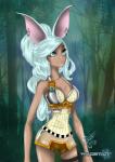 blue_eyes breasts clothed clothing ear_piercing female logo piercing plant shrub skinny slim solo tree j-sayi-laolin wildstar animal_humanoid aurin humanoid 2014 digital_media_(artwork) hi_res