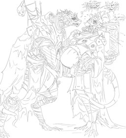 anthro armor belly big_belly duo female huge_belly mask multi_nipple nipples overweight overweight_anthro overweight_female simple_background speech_bubble text white_background grindavikbydaylight warhammer_(franchise) mammal rodent skaven 2019 hi_res