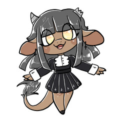 anthro big_tail biped black_clothing black_dress blush broken_horn brown_body brown_fur claws clothed clothing cross cross_ear_piercing cross_ear_ring cross_piercing dress ear_piercing female flat_chested fur grey_hair grey_horn hair hooves horn jewelry open_mouth orange_eyes piercing simple_background solo tail teeth tongue white_background manitka manitka_storm bovid bovine cattle mammal 1:1 2024 digital_media_(artwork) hi_res