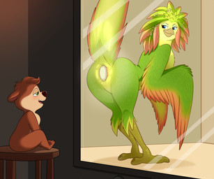 animal_genitalia anthro blue_eyes brown_body brown_fur cloaca duo egg female fur genitals green_eyes green_feather male multicolored_body multicolored_fur oviposition tan_body tan_fur two_tone_body two_tone_fur lonbluewolf swapped_(movie) ivy_(swapped) ollie_(swapped) pheasant_on_the_glass javan_(species) pookoo 2026 hi_res