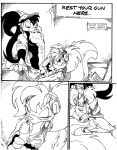 anthro black_and_white clothed clothing comic conditional_dnp duo erection fellatio female genitals humanoid_genitalia humanoid_penis jay_naylor licking male male/female mammal mephitid monochrome oral pen_(artwork) penile penis penis_lick penis_on_tongue sex simple_background skunk tail tongue tongue_out traditional_media_(artwork) white_background
