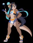 alternate_species clothing cosplay dive_ball female footwear furrification gym_leader pokeball sandals shoes solo trexqueen nintendo pokemon nessa_(pokemon) mammal mustelid otter 2019 alpha_channel hi_res