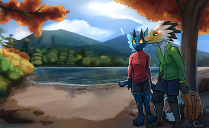 anthro biped bottomwear clothed clothed_anthro clothed_female clothed_male clothing cloud day duo feathers female front_view fully_clothed fully_clothed_anthro fully_clothed_female fully_clothed_male horn male outside sky smile standing tail topwear enginetrap mythology black_rose_(blackrosee) yskra avian dinosaur dragon dromaeosaurid feathered_dinosaur feathered_scalie luceiry mythological_creature mythological_scalie prehistoric_species reptile saurischian scalie theropod 2025 absurd_res digital_drawing_(artwork) digital_media_(artwork) hi_res