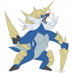 anthro anthrofied dual_wielding facial_hair holding_melee_weapon holding_object holding_sword holding_weapon male melee_weapon pokemorph simple_background solo sword weapon white_background orig13 nintendo pokemon generation_5_pokemon pokemon_(species) samurott 1:1