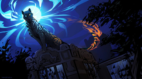 ambiguous_gender black_body black_fur claws feral fur heterochromia looking_at_viewer markings melanistic moon night outside paws sitting sky solo spots spotted_body spotted_fur neotheta felid leopard mammal pantherine 16:9 hi_res widescreen