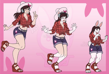 anthro bottomwear breasts brown_hair claws clothed clothing cowboy_hat electronics female flannel_shirt footwear fully_clothed fur gesture hair hand_gesture hat headgear headphones headwear high_heeled_sandals high_heels human_to_anthro midriff on_one_leg one_eye_closed red_eyes sandals shirt shoes short_tail shorts shrinking simple_background size_transformation solo species_transformation standing tail tied_shirt topwear transformation transformation_sequence v_sign white_body white_fur carolzilla blizzard_entertainment overwatch d.va_(overwatch) human lagomorph leporid mammal rabbit digital_media_(artwork) sequence