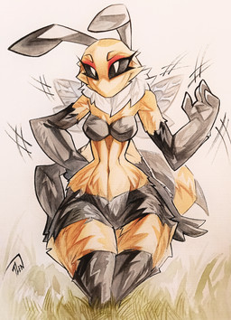 anthro biped female female_anthro fluffy hip_markings leg_markings looking_at_viewer markings multi_arm multi_limb pose solo text tlen_borowski anthro_insect arthropod bee hymenopteran insect absurd_res artist_name colored detailed hi_res painting_(artwork) portrait shaded signature three-quarter_portrait traditional_media_(artwork) traditional_painting_(artwork) traditional_watercolor_(artwork) watercolor_(artwork)