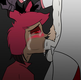 anthro bodily_fluids duo face_fucking fellatio heart_eyes heart_symbol horn horn_grab irrumatio male male/male oral penile penis_in_mouth sex tears tears_of_pleasure reachahighernoon hazbin_hotel hellaverse alastor_(hazbin_hotel) lucifer_(hazbin_hotel) deer demon humanoid mammal hi_res
