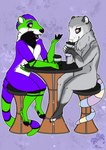 anthro bar_stool beverage chatting coffee coffee_cup container cup drinking_coffee duo female furniture hanging_out male sitting stool table tail_wrapped_around arwenscoots conditional_dnp american_opossum mammal marsupial hi_res