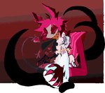 anthro duo female glitch grin male male/female smile guncht hazbin_hotel alastor_(hazbin_hotel) angel demon demon_humanoid humanoid lagomorph leporid mammal rabbit animated short_playtime