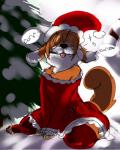 anthro bodily_fluids clothed clothing cum cum_in_clothing erection erection_under_clothing eyewear femboy genital_fluids glasses holidays male precum simple_background solo white_background sonne maly_paczek canid canine canis domestic_dog mammal hi_res