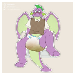 anthro belly bodily_fluids border diaper feces genital_fluids male overweight pooping slightly_chubby soiled_diaper soiling soiling_diaper solo unclean_diaper urine used_diaper using_diaper wet wet_diaper wetting wetting_diaper white_border possumkiddo friendship_is_magic hasbro my_little_pony mythology spike_(mlp) dragon mythological_creature mythological_scalie scalie 1:1 2024 hi_res