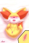 2023 2:3 agent_0730 blush canid censored censored_genitalia censored_pussy clitoris cutaway cute_fangs digital_media_(artwork) dipstick_tail eyes_closed female fennekin feral fur generation_6_pokemon genitals hi_res humanoid_genitalia humanoid_pussy inner_ear_fluff japanese_text lying mammal markings mosaic_censorship multicolored_body multicolored_fur nintendo nude on_back open_mouth paws pokemon pokemon_(species) pussy quadruped red_inner_ear_fluff red_markings shaded signature snout soft_shading solo tail tail_markings text tongue tuft white_body white_fur yellow_body yellow_fur