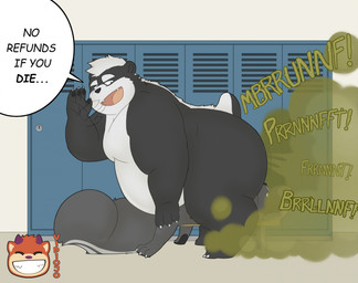 anthro belly big_butt butt duo facesitting fart fart_cloud fart_fetish farting_on_another farting_on_face gassy locker_room male male/male nude obese obese_anthro obese_male overweight overweight_anthro overweight_male sitting_on_another skunk_tail smelly speech_bubble thick_thighs vidiojo ray_rhythmus bear mammal mephitid skunk hi_res