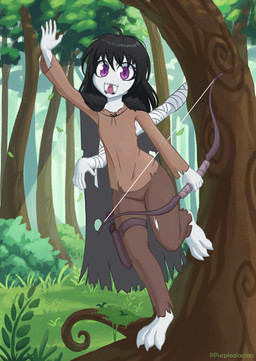 10_eyes 3_toes 4_arms 5_fingers anthro arm_wraps arrow_(weapon) barefoot biped black_hair bottomwear bow_(weapon) breasts brown_bottomwear brown_clothing brown_pants brown_shirt brown_topwear clothed clothed_anthro clothed_female clothing eyelashes feet female female_anthro fingers forest front_view gesture grass hair holding_bow_(weapon) holding_object holding_ranged_weapon holding_weapon humanoid_hands leaf light light_beam long_hair long_sleeves looking_at_viewer moss multi_arm multi_eye multi_limb non-mammal_breasts noseless open_mouth open_smile outside palms pants pedipalps pink_tongue plant plantigrade pupils purple_eyes quiver_(object) ranged_weapon shirt shrub slit_pupils small_breasts smile solo standing sunbeam sunlight text toes tongue topwear torn_bottomwear torn_clothing torn_pants torn_shirt torn_topwear tree waving weapon white_body white_wraps wraps purplealacran arachnid arthropod spider 2025 absurd_res artist_name hi_res