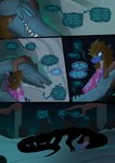 acid acid_burns anthro brown_hair dialogue duo eyewear female feral glasses hair horn long_hair male night size_difference speech_bubble teeth wounded zeptophidia circe_(zeptophidia) duodeko_(zeptophidia) behir mammal murid murine rat rodent scalie comic hi_res