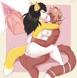 anthro breasts close-up duo eyewear female glasses kissing male sex wearing_glasses kaviki hi_res