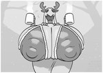 antlers areola big_areola big_breasts big_nipples bikini bikini_top breasts clothing container cup female half-closed_eyes holding_container holding_cup holding_object horn huge_breasts hyper hyper_breasts looking_at_viewer narrowed_eyes nipple_outline nipples solo swimwear two-piece_swimsuit borisalien nintendo pokemon froslass generation_4_pokemon humanoid pokemon_(species) hi_res monochrome