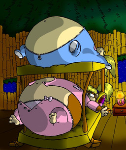 3_toes anthro bed belly big_belly bloated blue_sky bottomwear clothed clothed_anthro clothed_female clothing duo feet female furniture furniture_lamp huge_belly inflation inside light morbidly_obese night obese overweight pants pink_bottomwear pink_clothing pink_pants simple_background sky toes wall_(structure) window virus-20 donkey_kong_(series) nintendo dixie_kong tiny_kong haplorhine mammal monkey primate 2006 colored digital_drawing_(artwork) digital_media_(artwork) english_description lighting shaded sibling_(lore) sister_(lore) sisters_(lore)