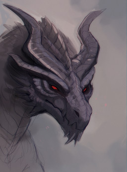 dark_body dark_scales feral grey_background horn looking_at_viewer male red_eyes ridges scales simple_background snout solo chillingsmite bethesda_game_studios microsoft mythology skyrim the_elder_scrolls alduin dragon mythological_creature mythological_scalie scalie 2025 colored headshot_portrait hi_res portrait shaded sketch unfinished