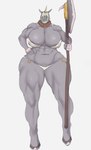 anthro axe big_breasts breasts cleavage clothed clothing female grey_body holding_axe holding_object simple_background solo white_background wide_hips audunor equid equine mammal absurd_res hi_res