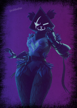 anthro black_body black_fur clothed clothing female fur purple_background simple_background solo standing raidenfnc epic_games fortnite raven_team_leader humanoid 3d_(artwork) digital_media_(artwork) hi_res
